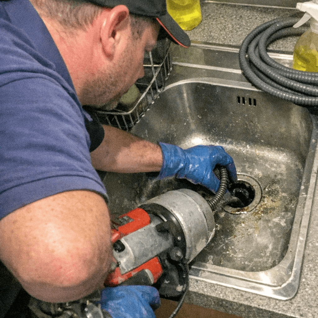 Experte führt eine Rohrreinigung Küche durch